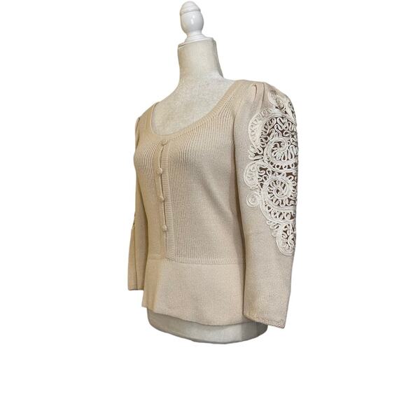 Vintage Soutashe Puff Sleeve Sweater Top Button Detail With Belt PostMod 80s - Picture 5 of 9